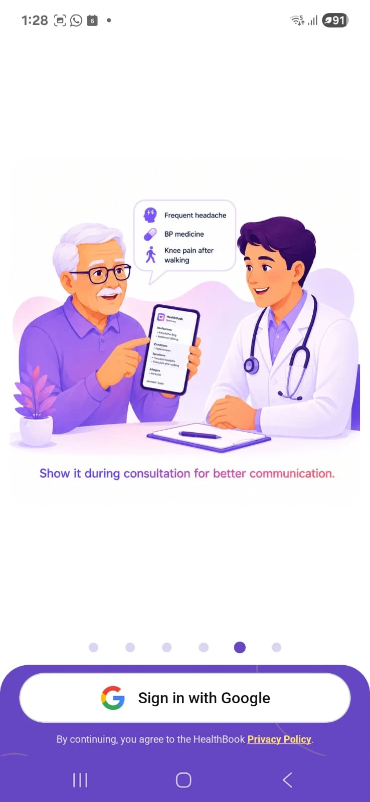 Dad showing his consultation HealthiBit to the doctor for clearer communication
